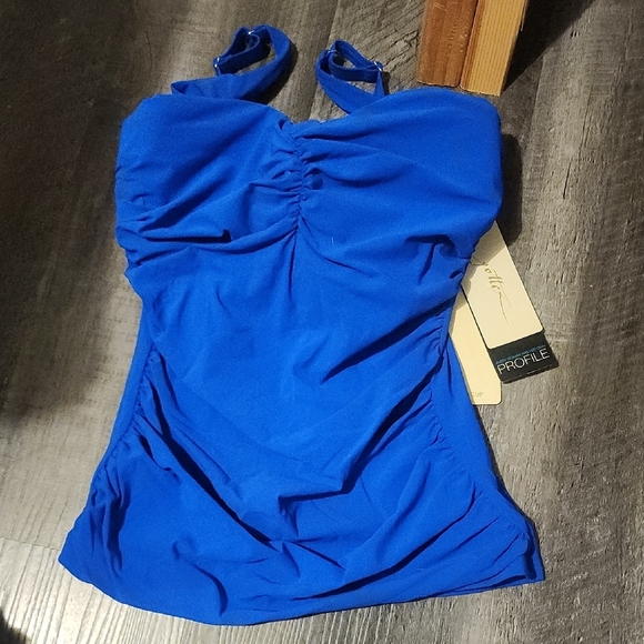 GOTTEX WOMENS 34D SCOOP NECK SHIRRED TANKINI TOP - Picture 3 of 4